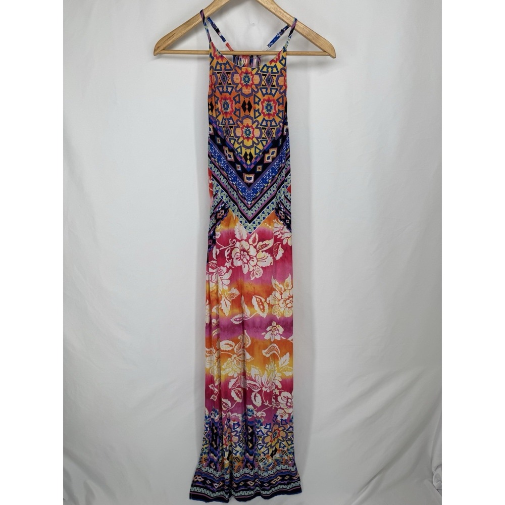 Tropical Resort Beach Vacation Bodycon Maxi Dress L Hawaiian Boho Strappy Long